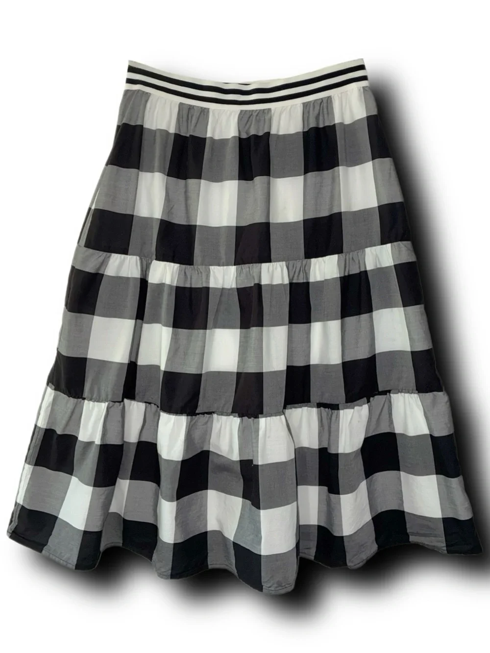 Talbots Petite Buffalo Check Tiered Midi Skirt 100% Cotton Cottagecore - Picture 4 of 6